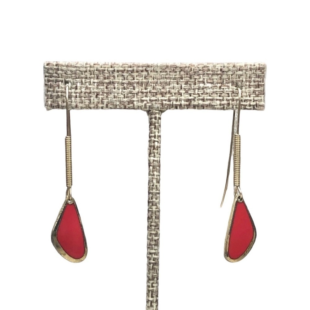 Vintage Laurel Burch Red Modernist Hook Earrings